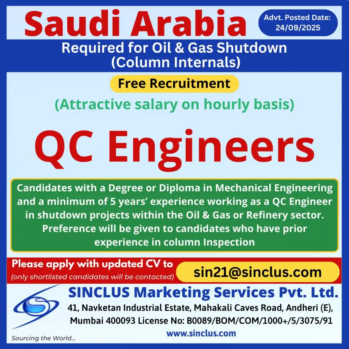 QC Engineer Job Saudi