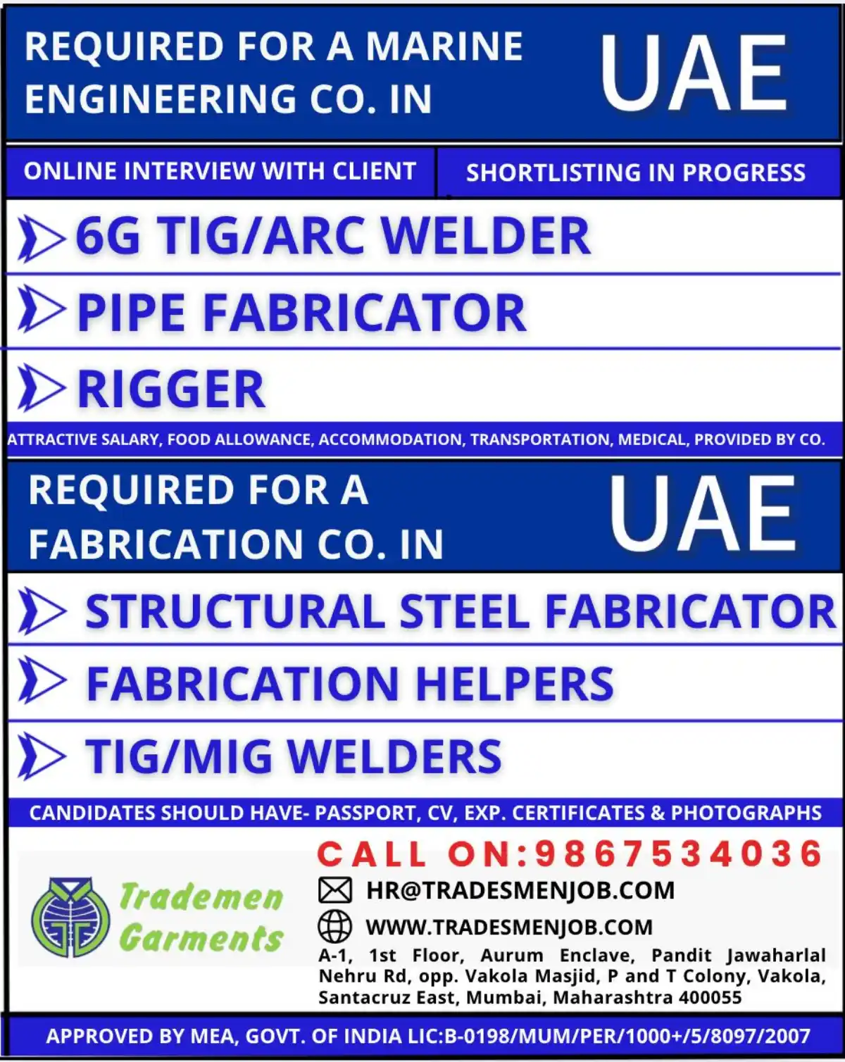 UAE Jobs: Welders and Fabricators