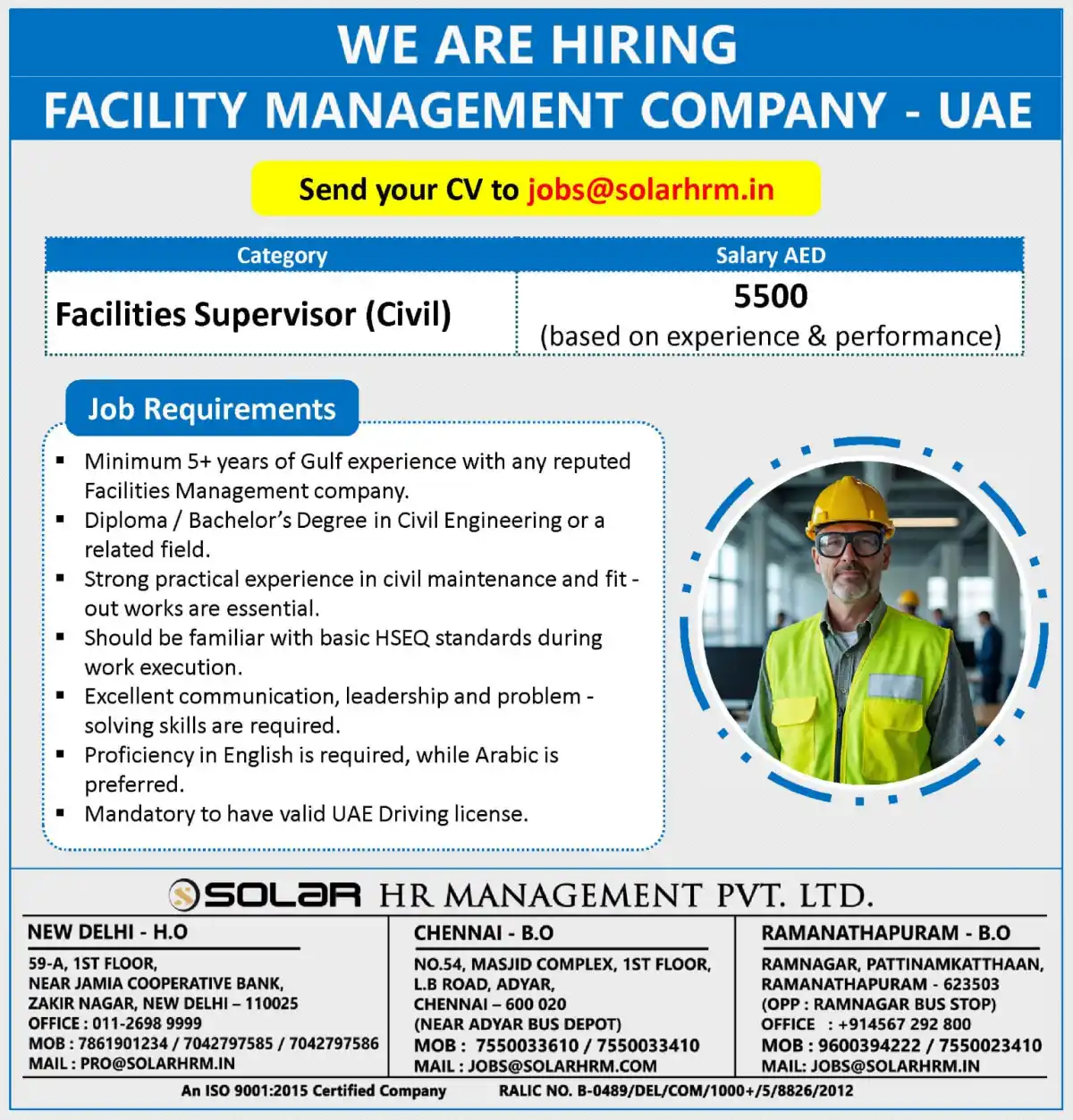 Facilities Supervisor (Civil) – UAE