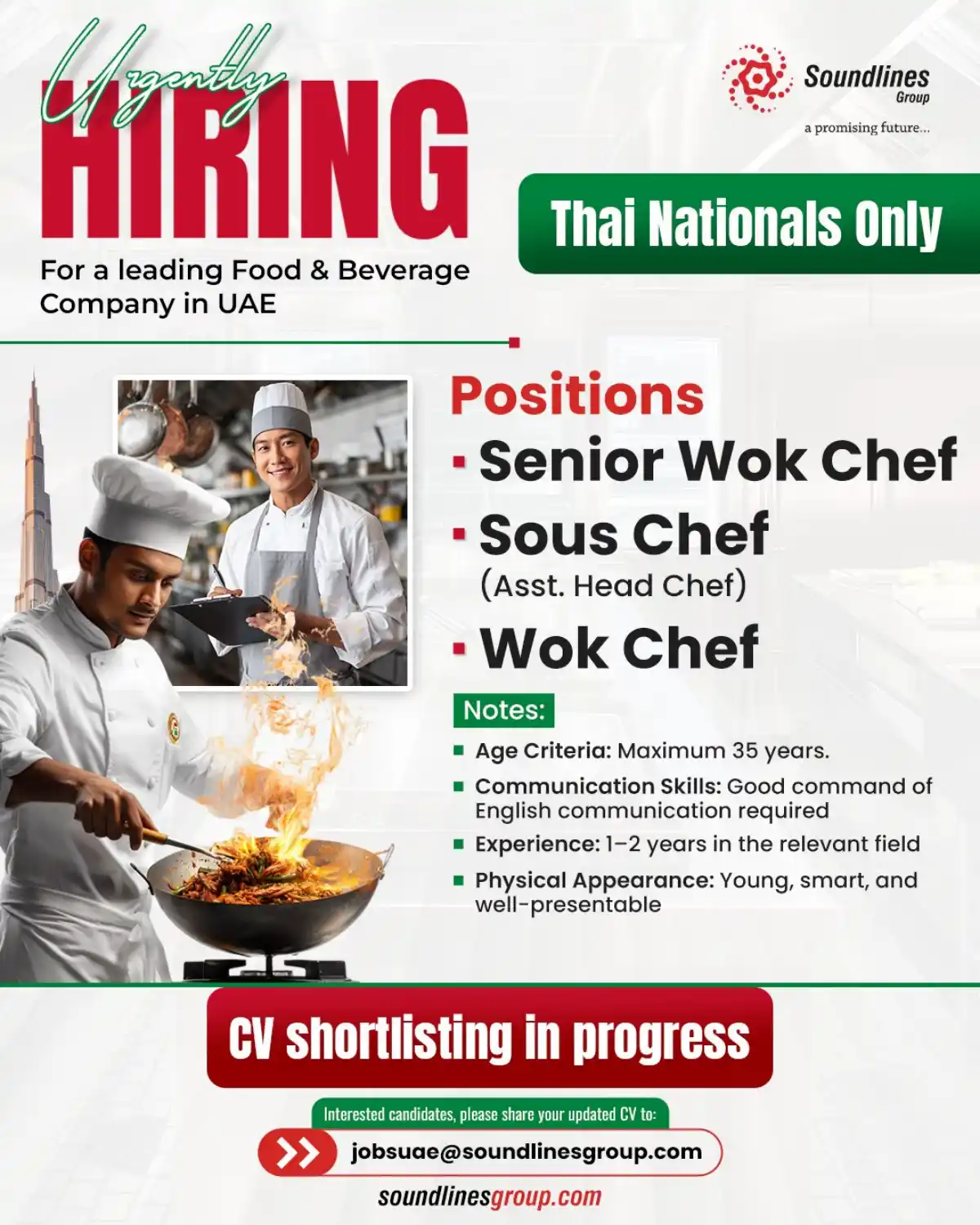 Wok Chef Jobs UAE for Thai Nationals