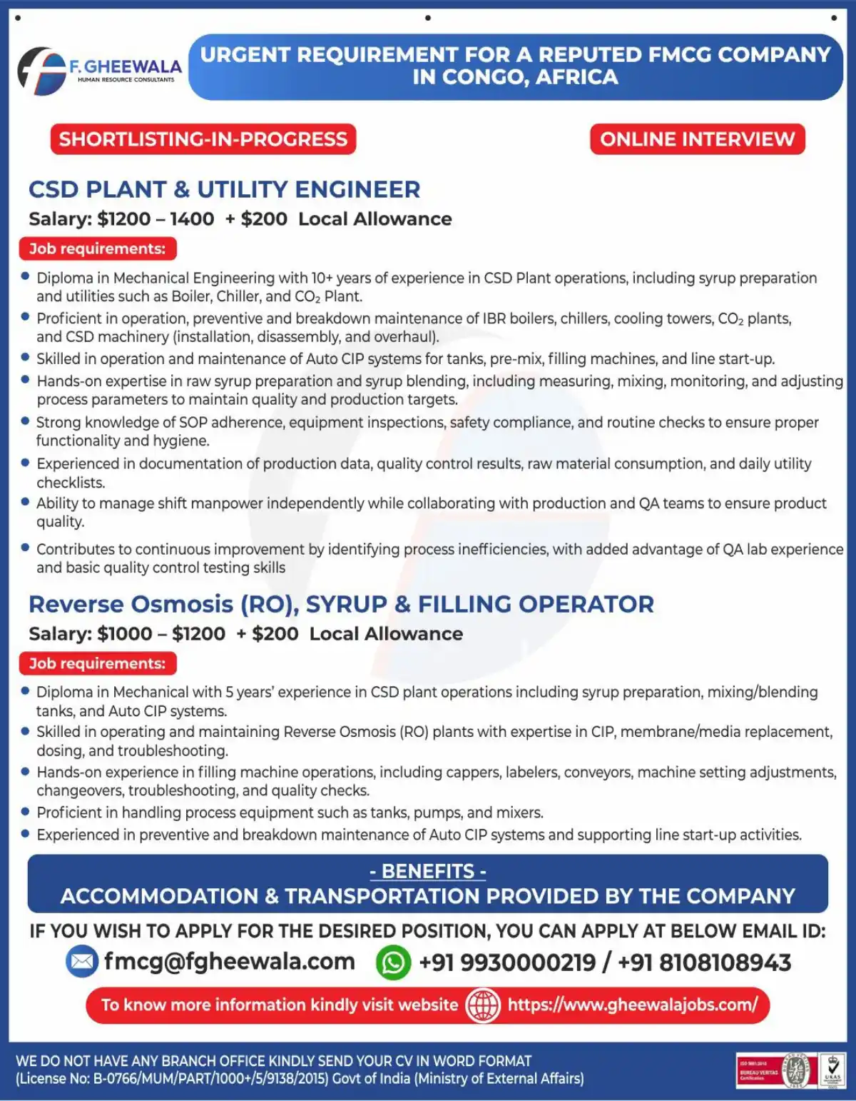 FMCG Jobs Congo