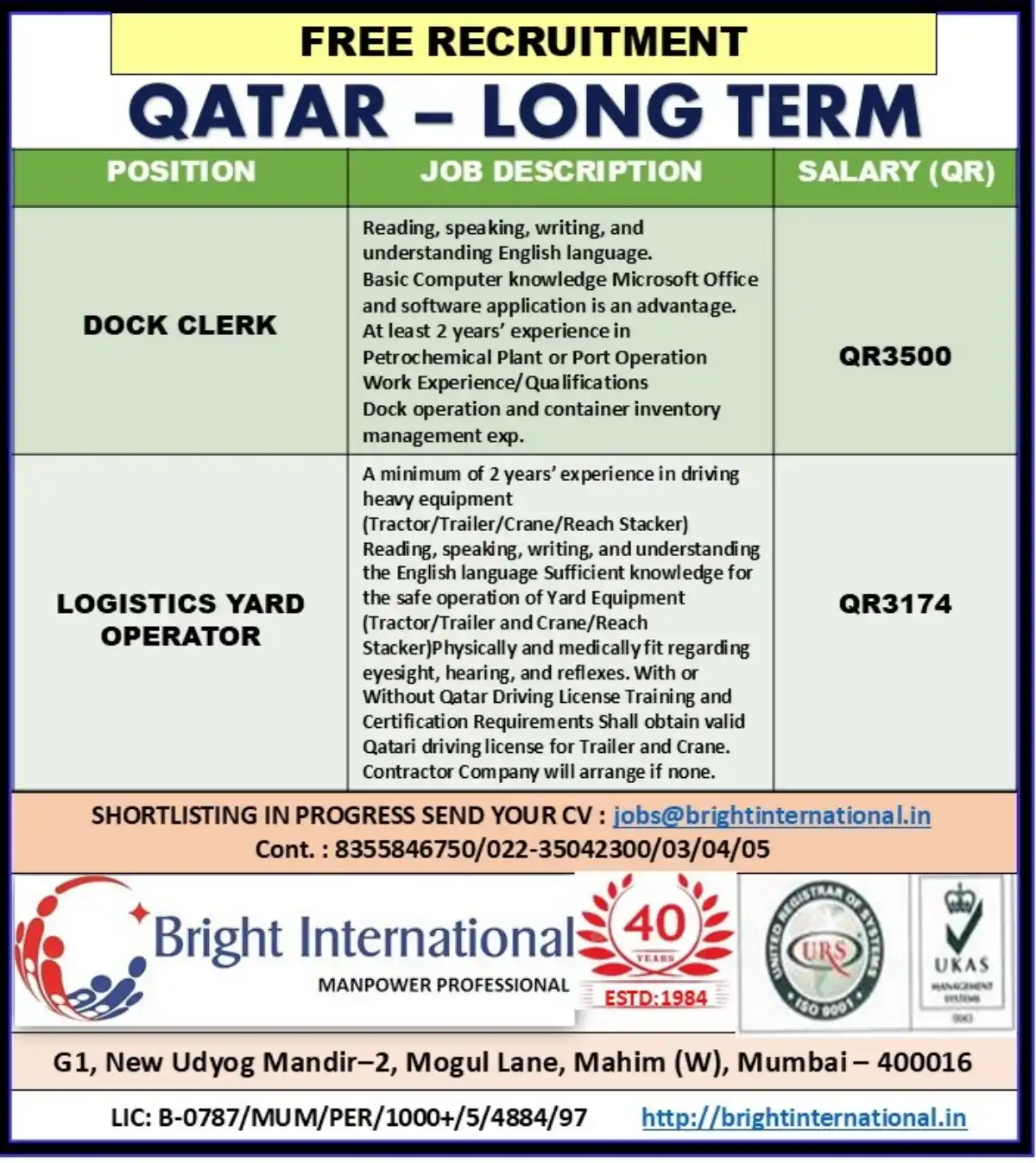 Dock Clerk Qatar Job