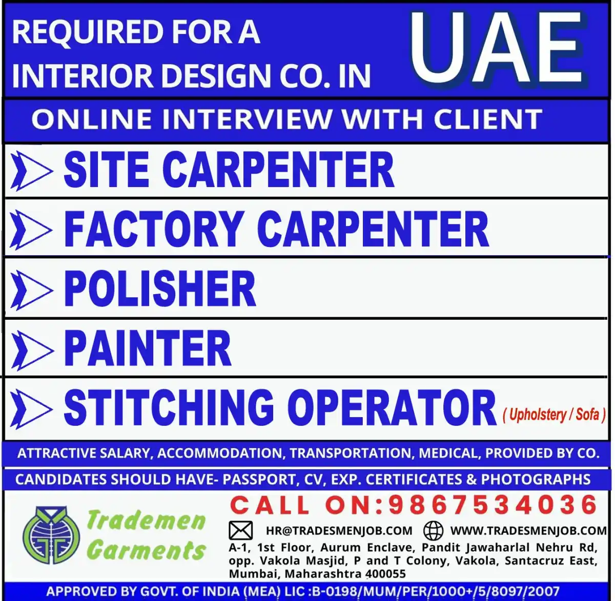 UAE Tradesmen Jobs