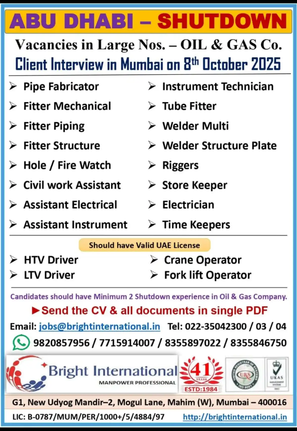 Abu Dhabi Shutdown Jobs