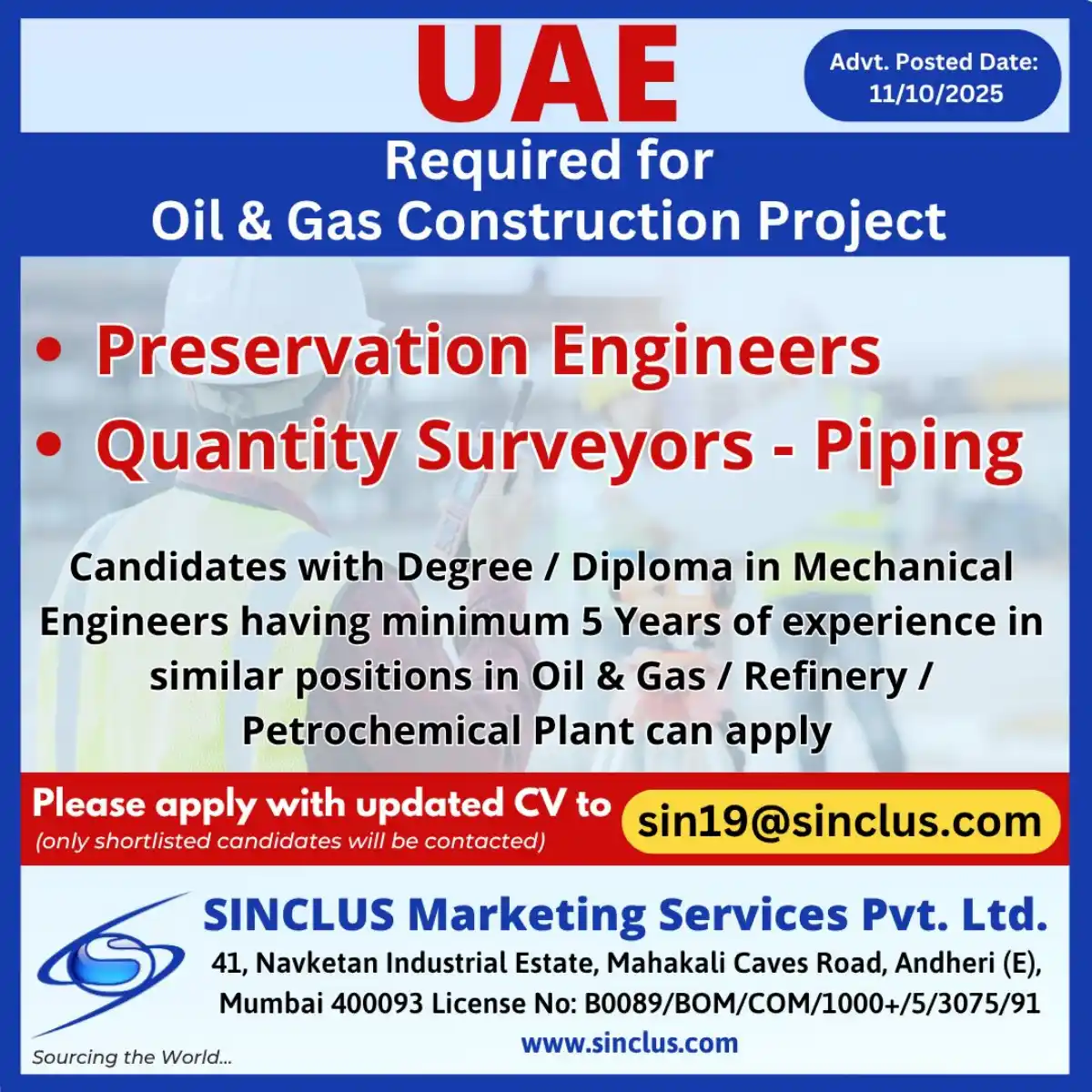 Preservation Engineers & QS Piping Jobs – UAE