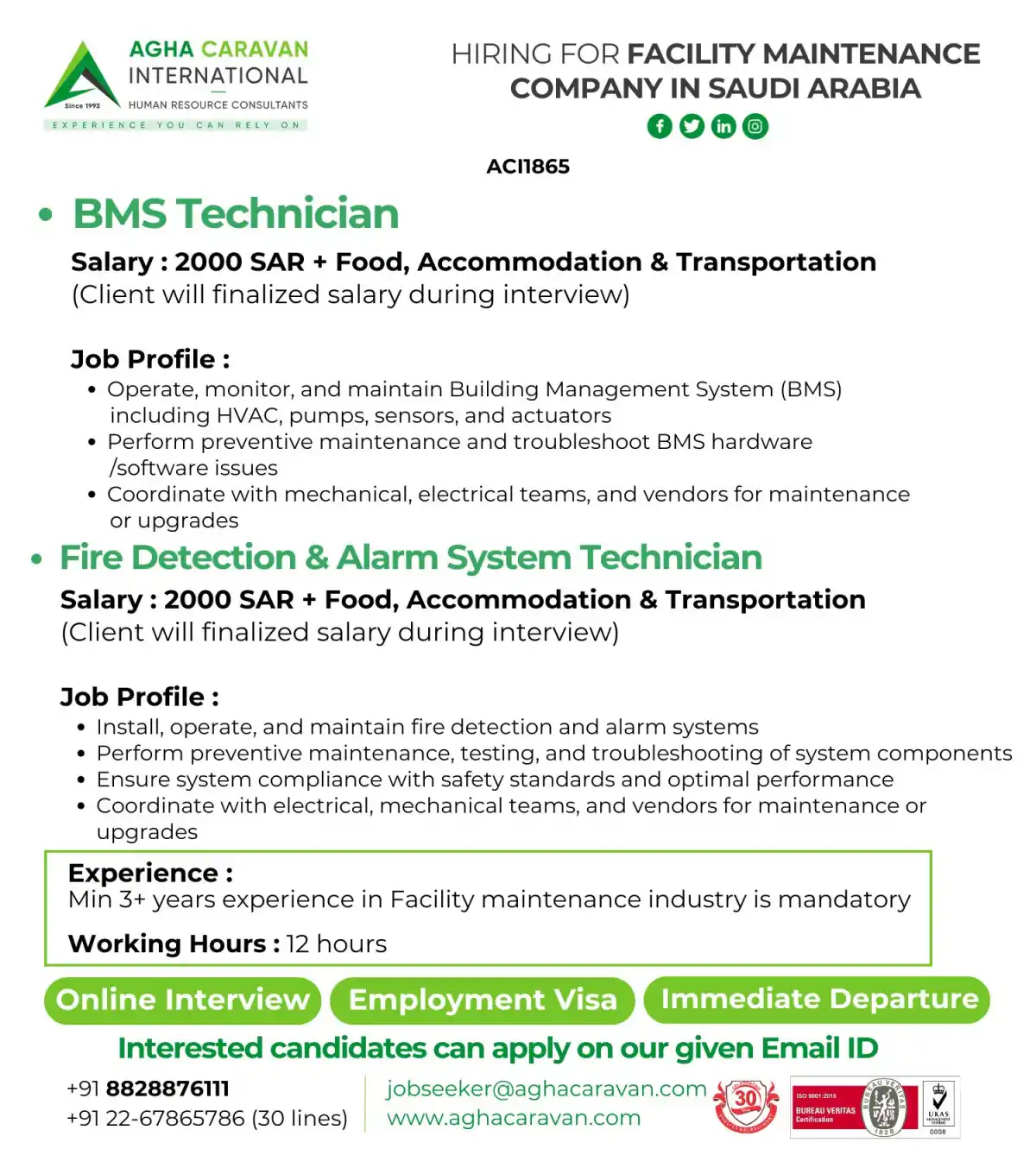 BMS & Fire Alarm Tech Jobs KSA