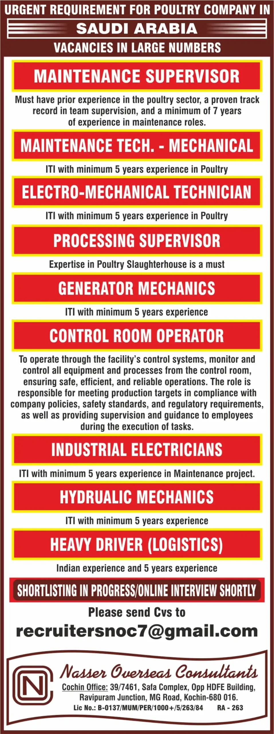 Poultry Jobs Saudi Arabia