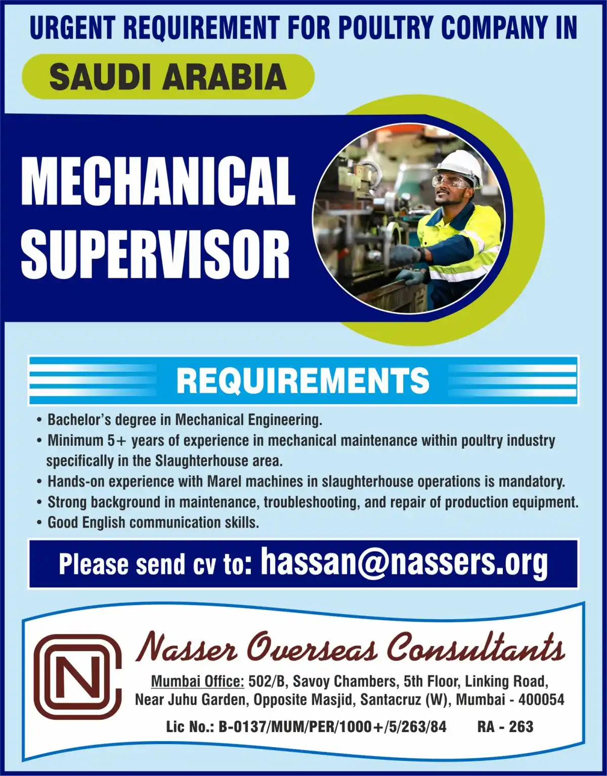 Mechanical Supervisor Job Saudi Arabia