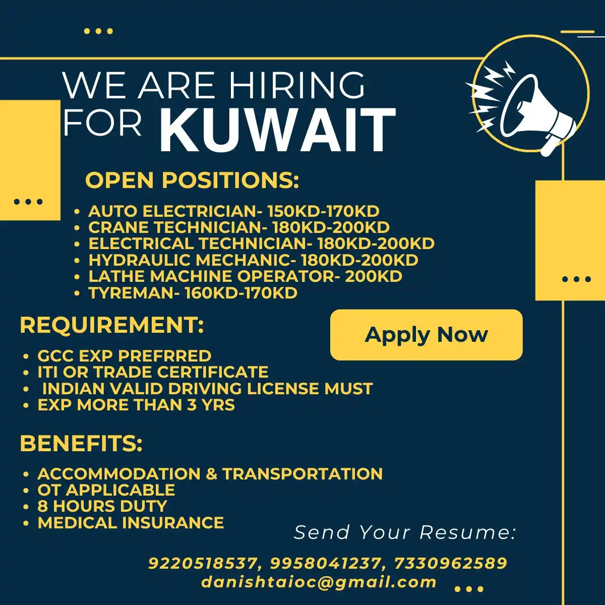 Hiring Technicians Kuwait