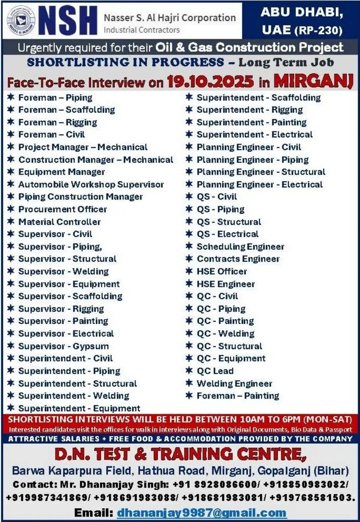 NSH Abu Dhabi Job Openings