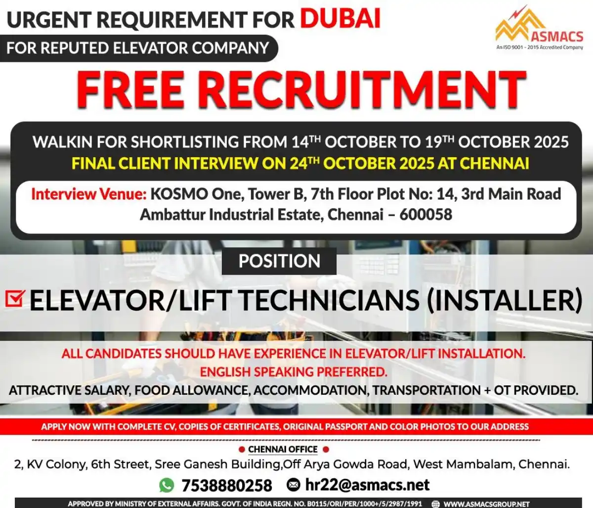 Elevator Tech Jobs Dubai