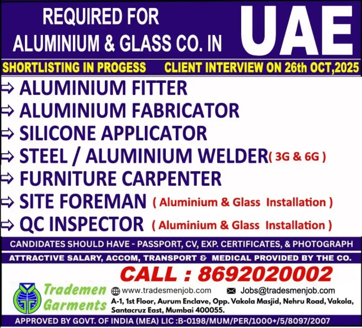 Aluminium Glass Jobs UAE