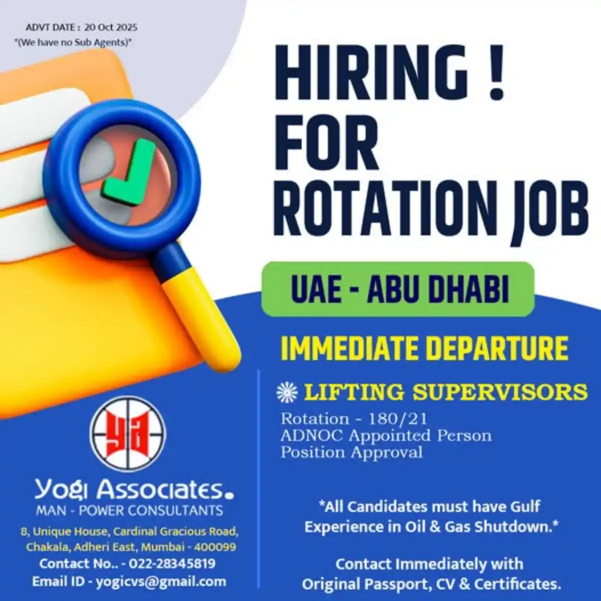 Lifting Supervisor Jobs Abu Dhabi