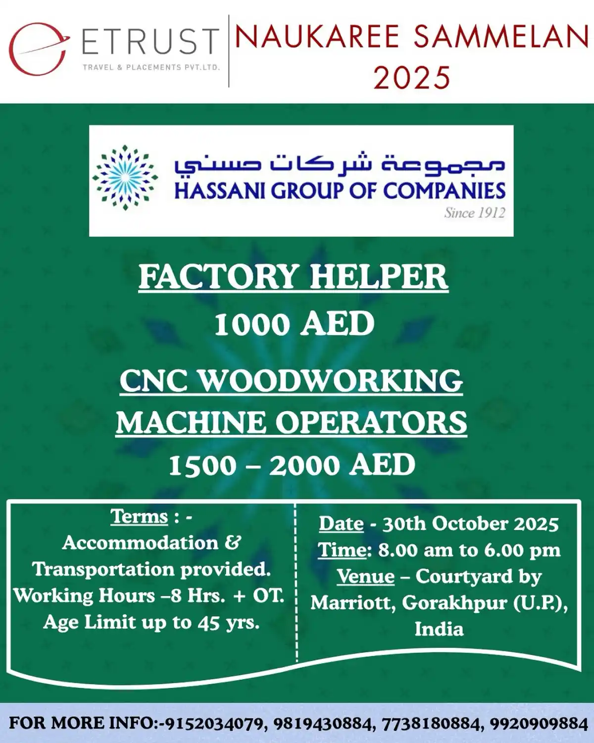 UAE Job Openings 2025 – Factory Helper & CNC Operators