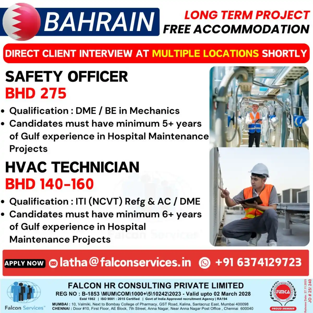 Bahrain Jobs: Safety Officer & HVAC Tech