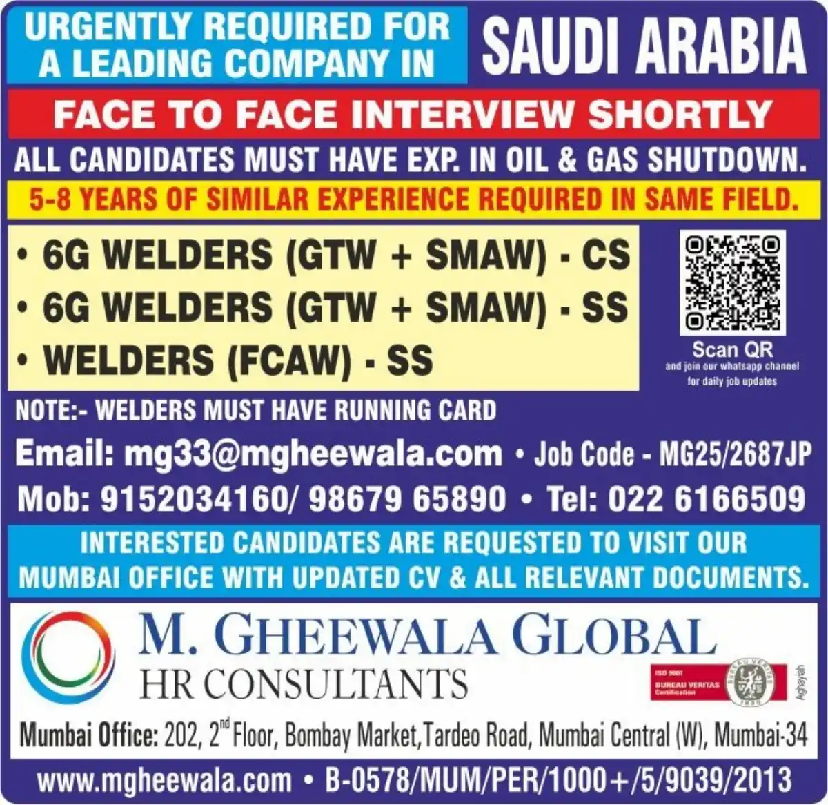 Welders for Saudi Arabia Oil & Gas