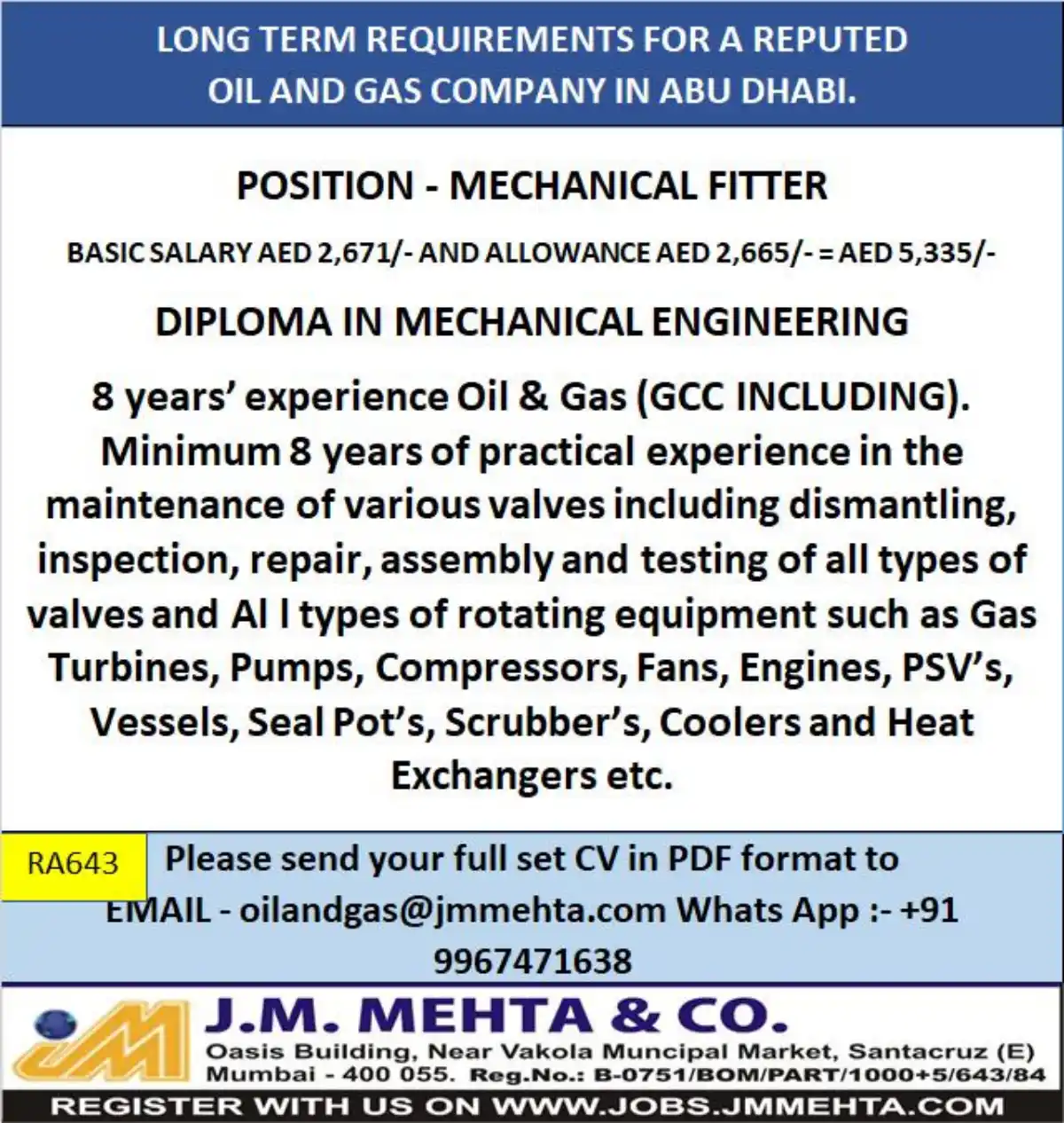 Mechanical Fitter – Abu Dhabi