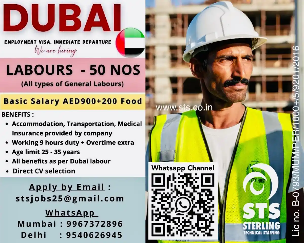 Dubai Labour Jobs with Visa
