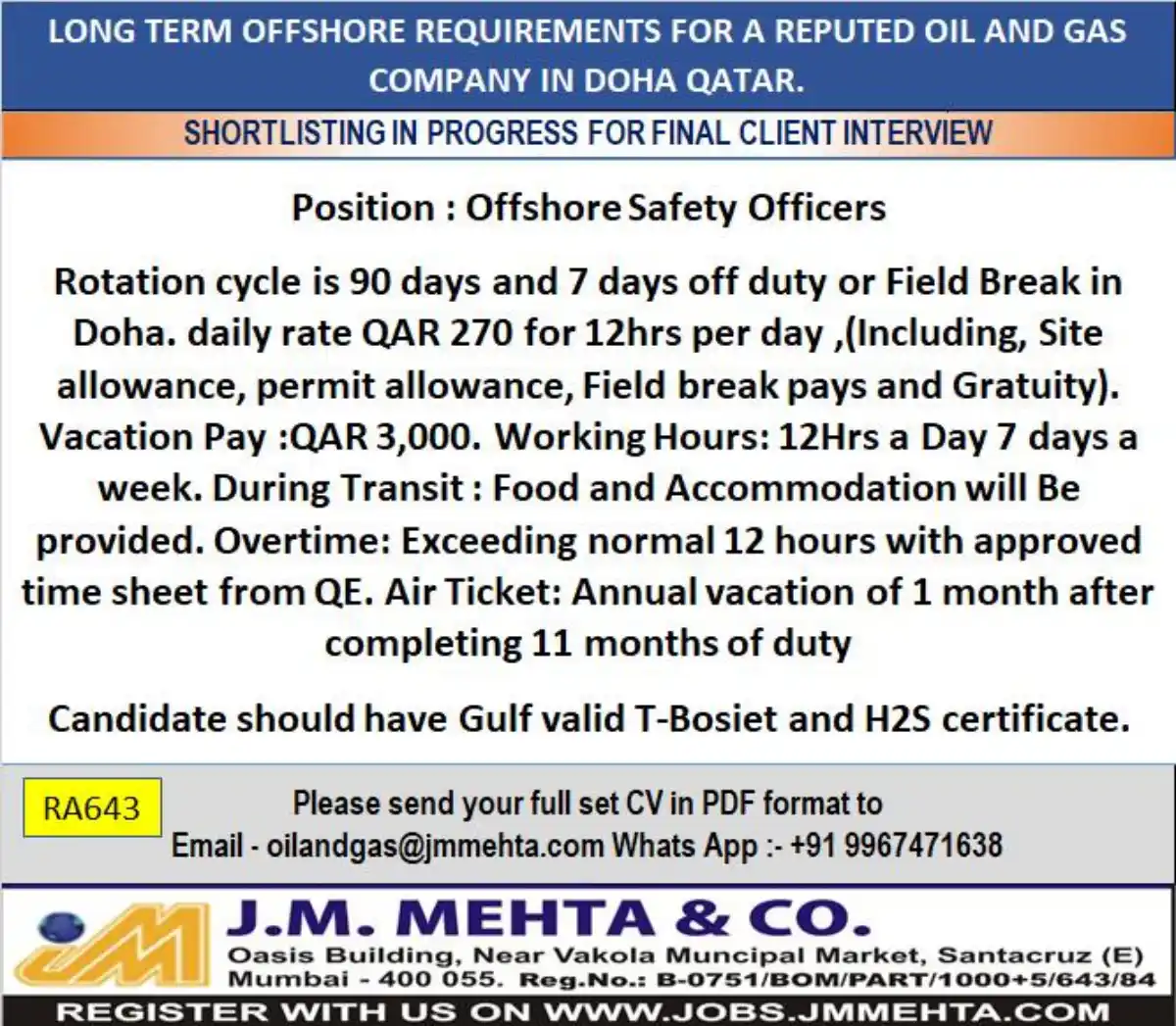 Offshore Safety Officer – Qatar