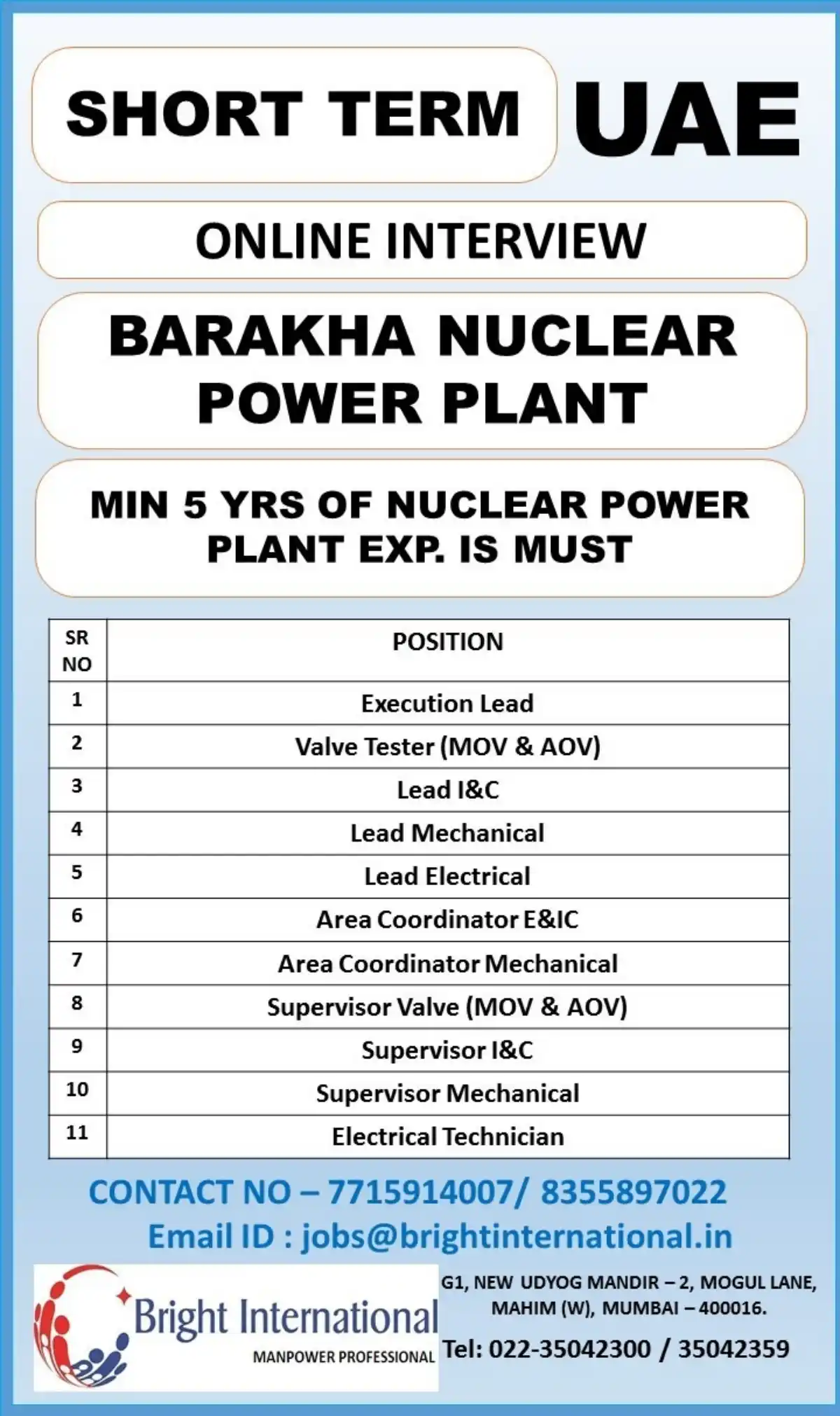 UAE Nuclear Power Plant Jobs