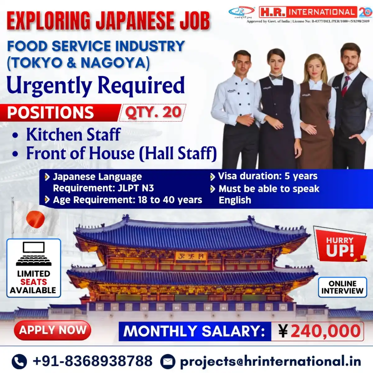 Japan Food Service Jobs – Urgent Hiring