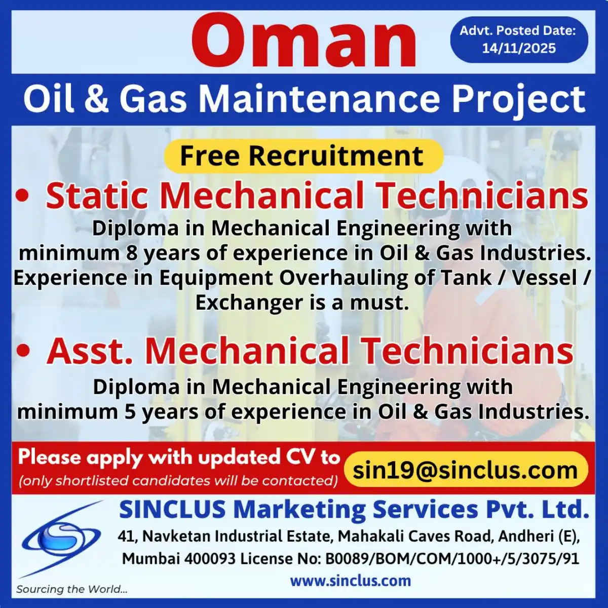 Mechanical Technicians – Oman Oil & Gas