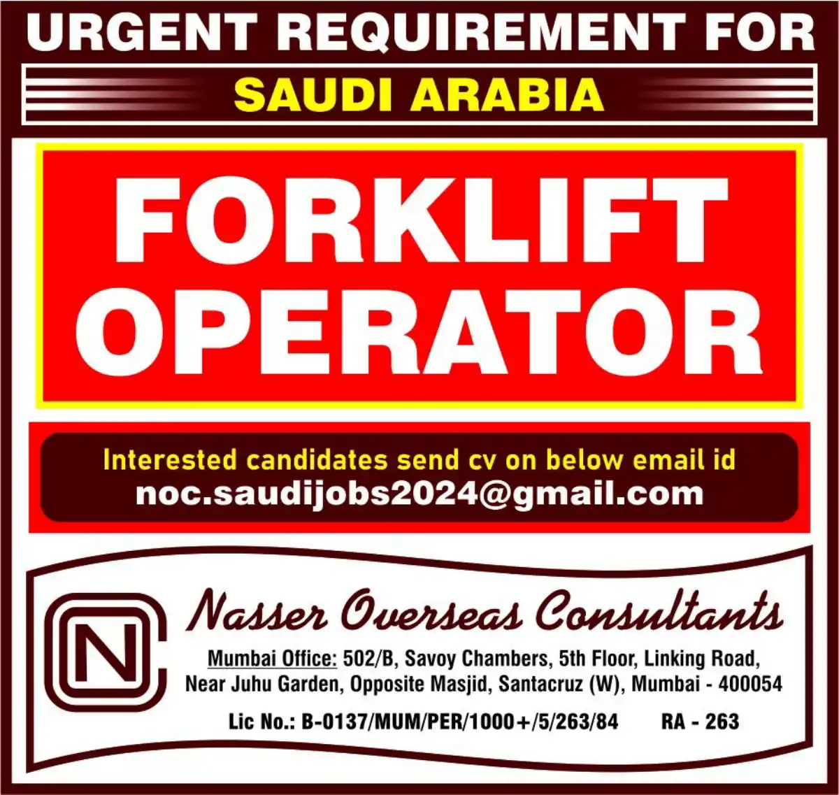 Forklift Operator Saudi Arabia