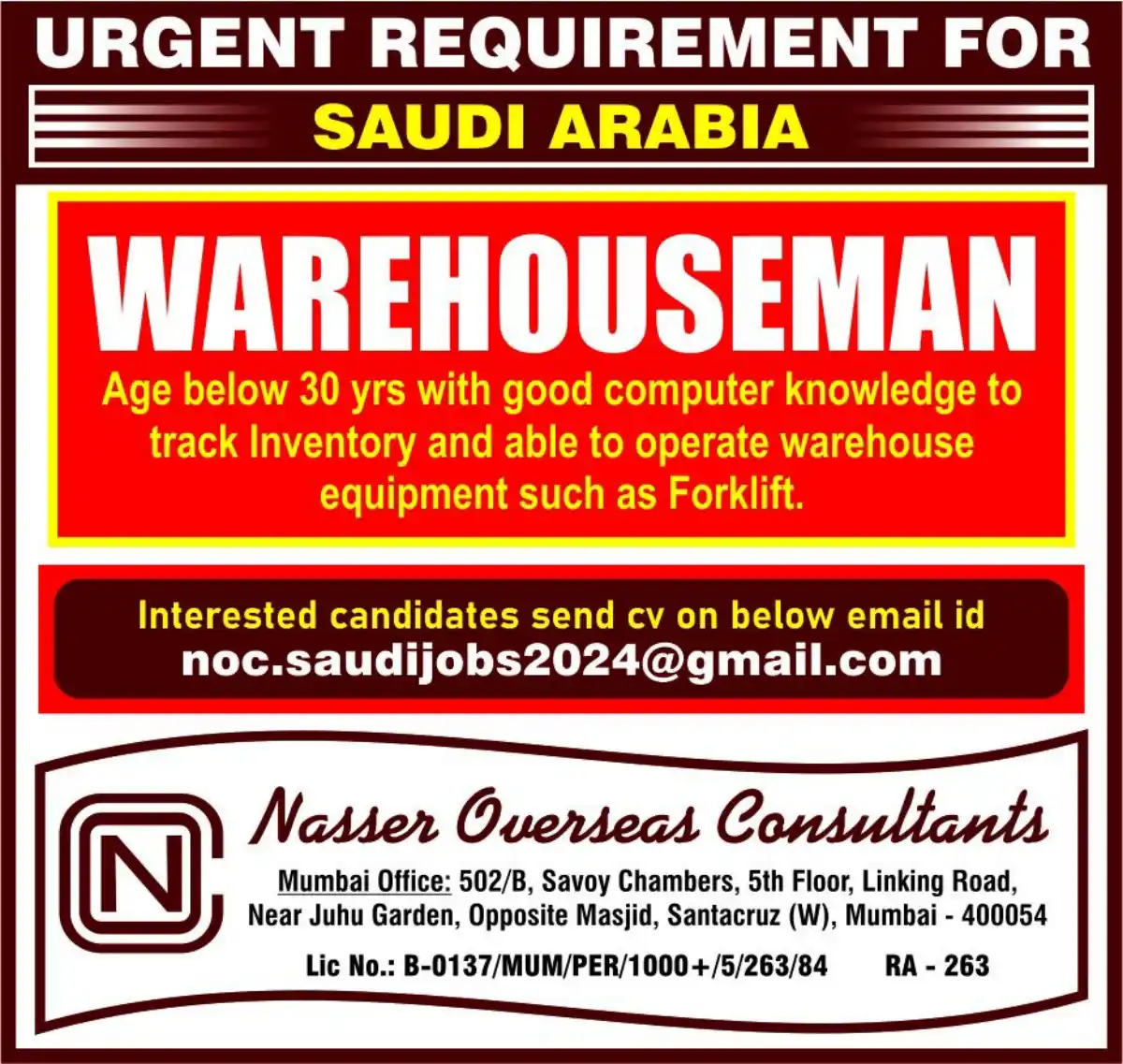 Warehouseman Job KSA