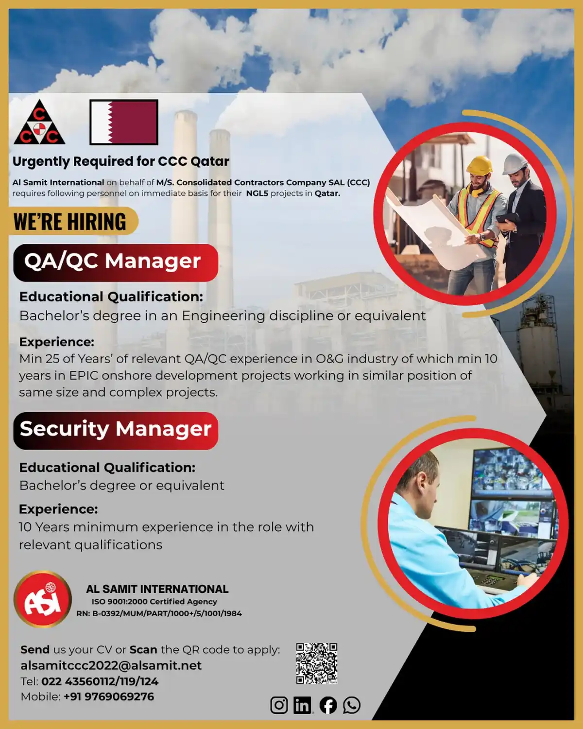 Urgent Jobs: QA/QC & Security Managers Qatar