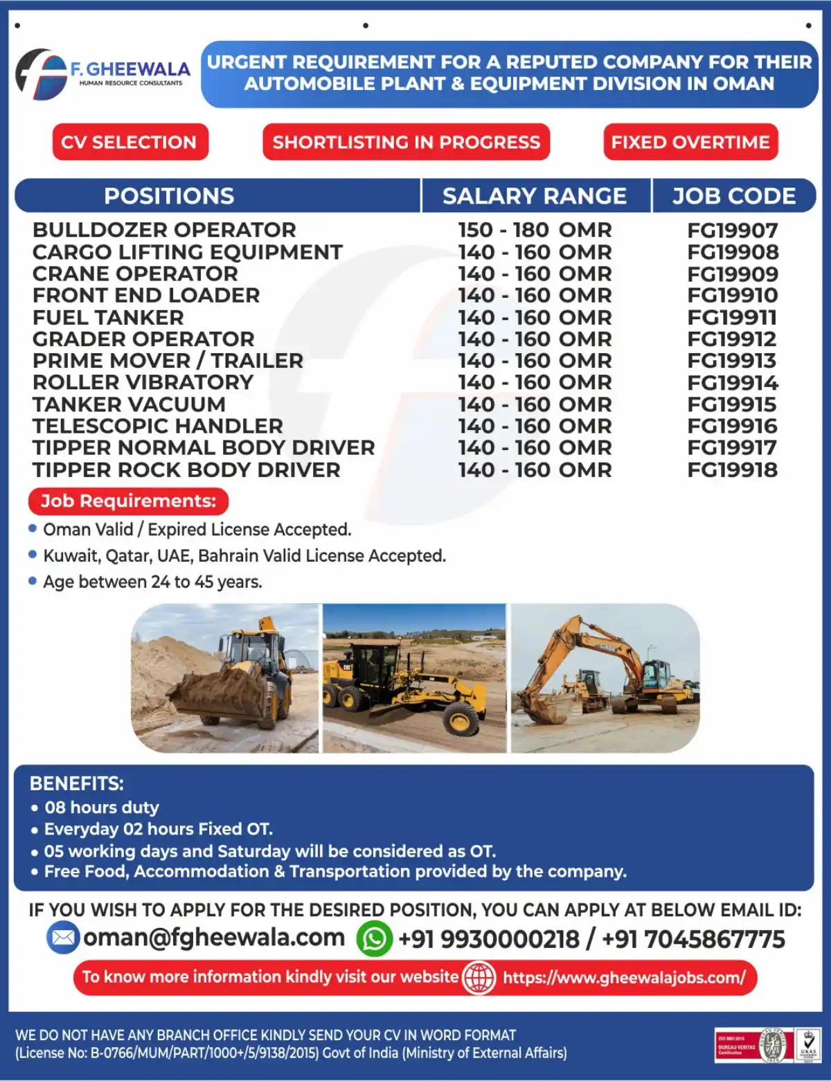 Heavy Equipment Operators – Oman