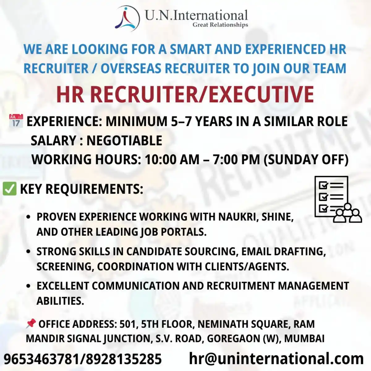 HR Recruiter Job Mumbai
