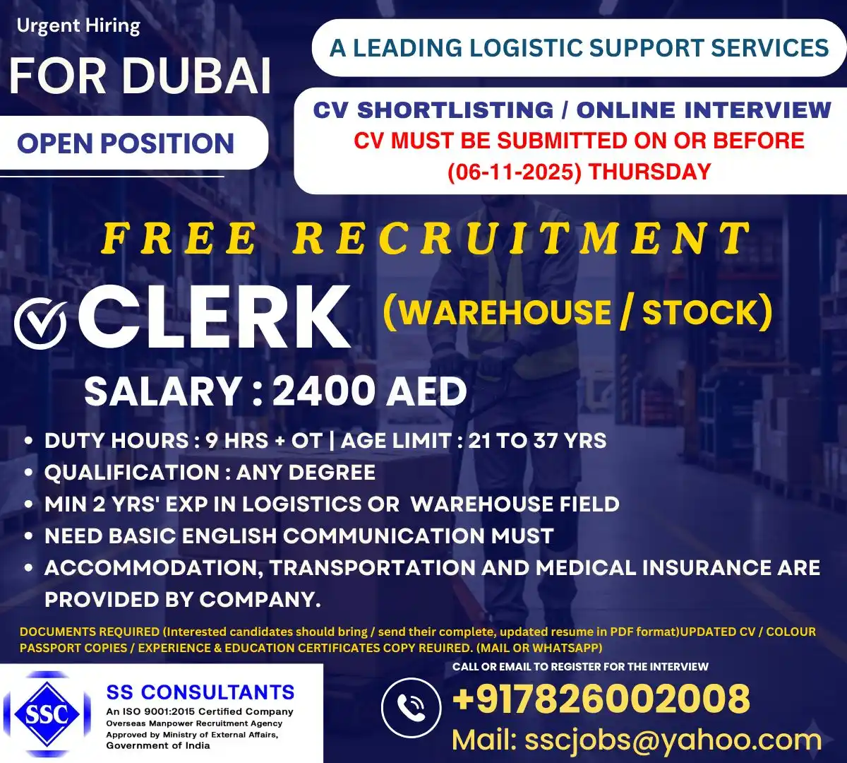 Warehouse Clerk Dubai