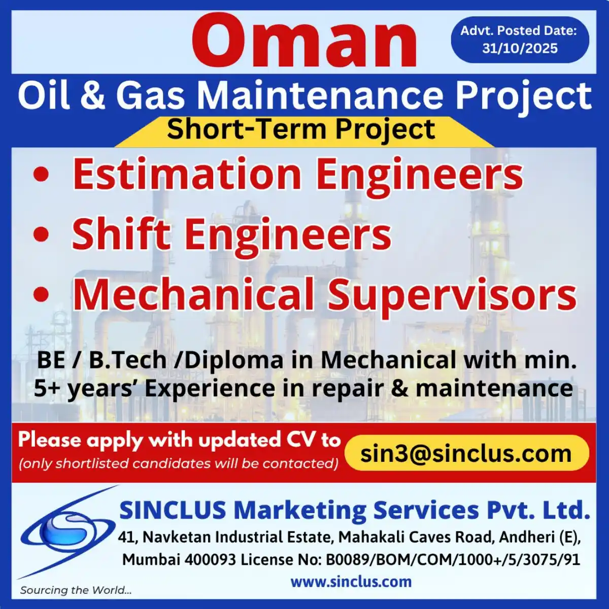 Hiring Engineers for Oman Oil & Gas Project