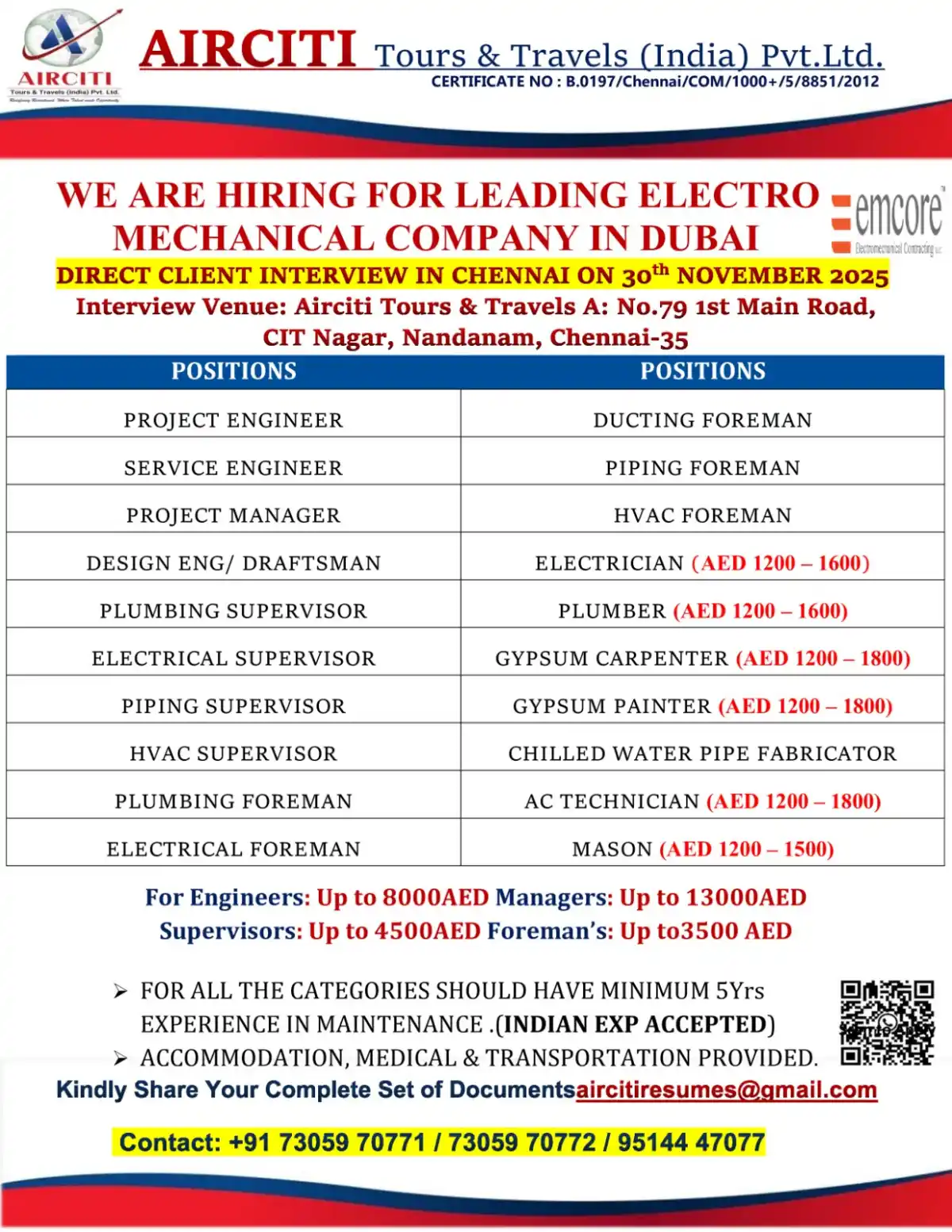 Dubai Electromechanical Jobs Interview