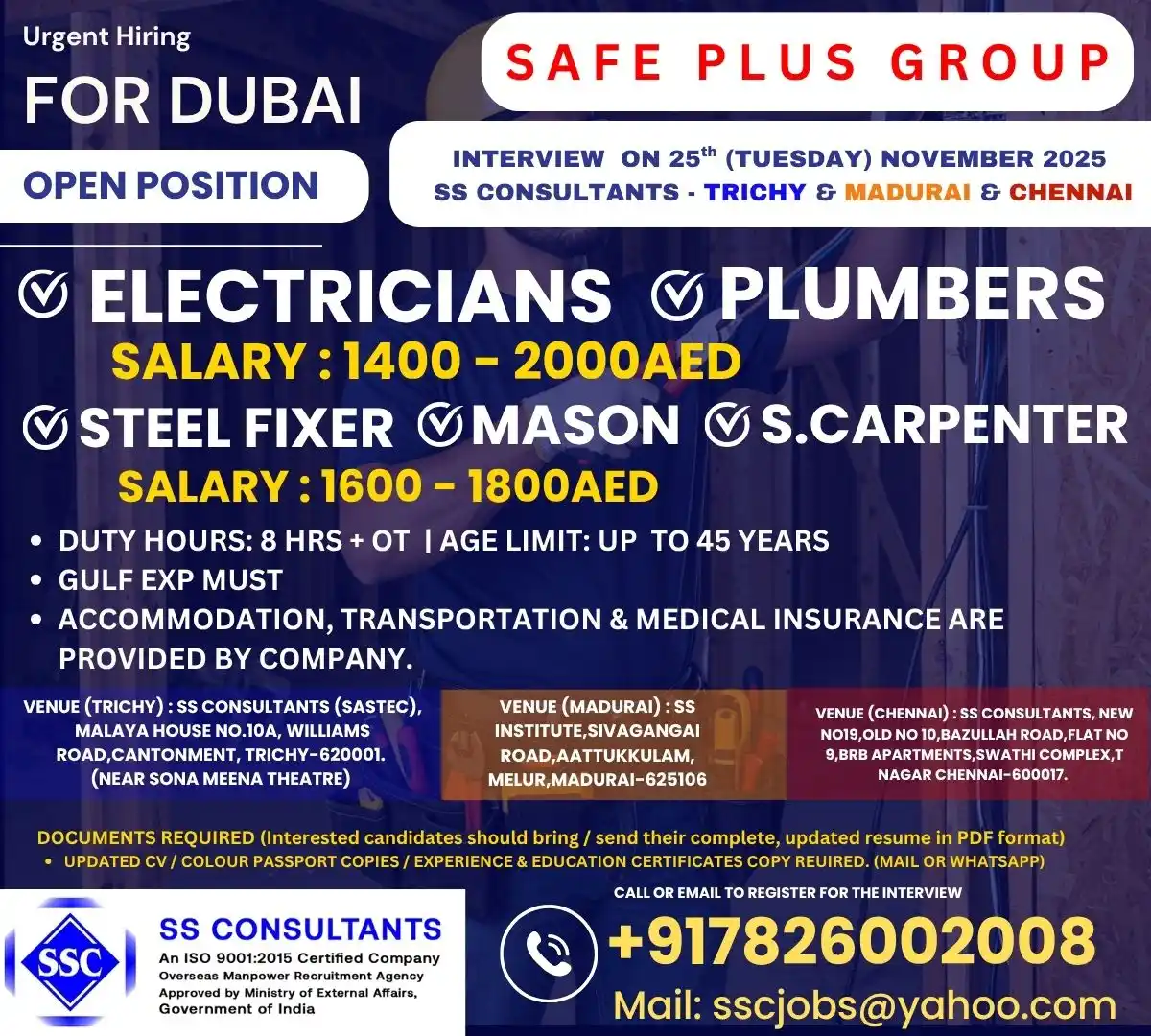 Dubai Jobs: Electricians & Plumbers