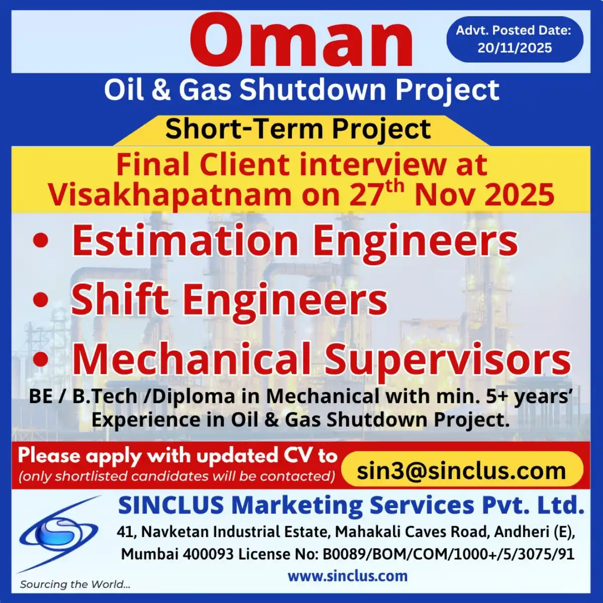 Oman Shutdown Project Jobs