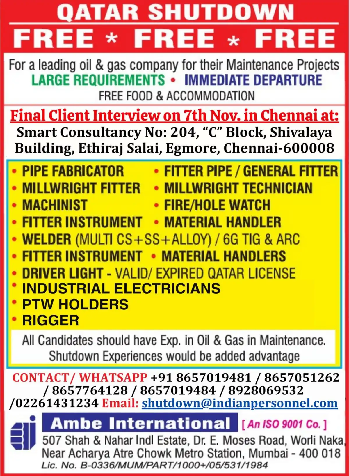 Qatar Shutdown Maintenance Jobs