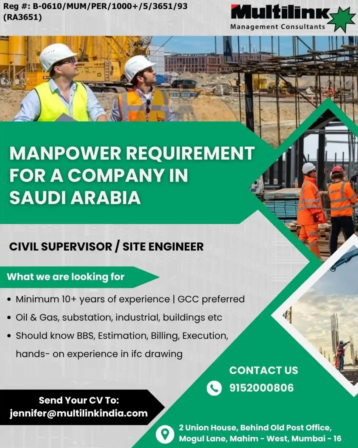 Civil Supervisor Job – Saudi Arabia