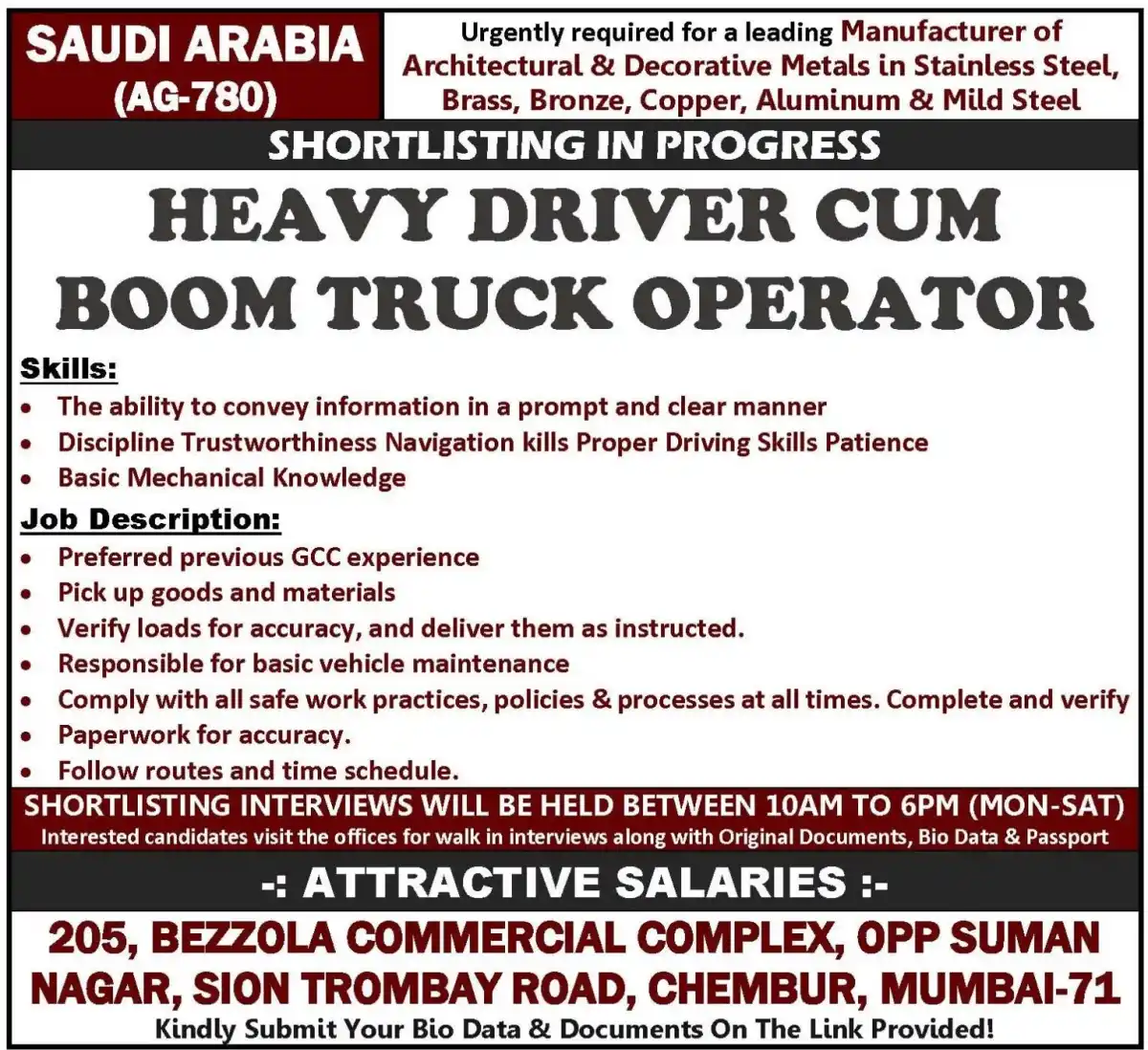 Heavy Driver Job Saudi Arabia