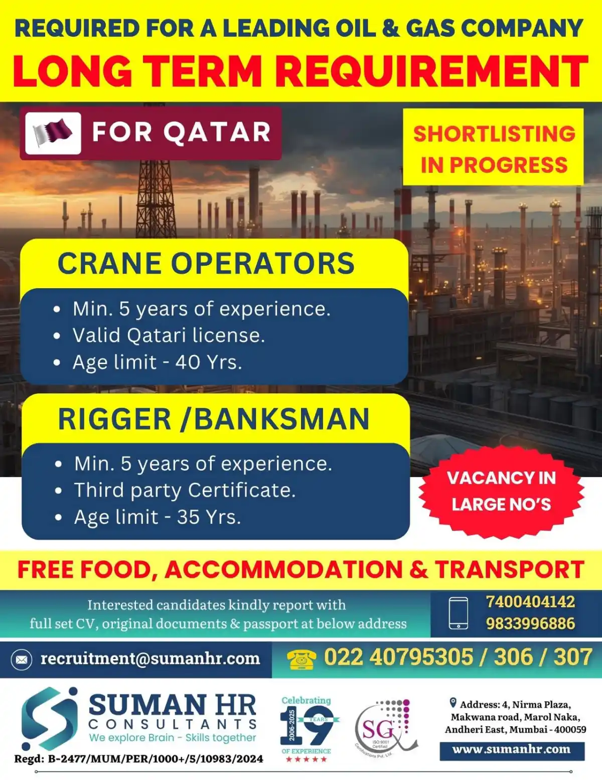 Crane Operators & Rigger Jobs Qatar