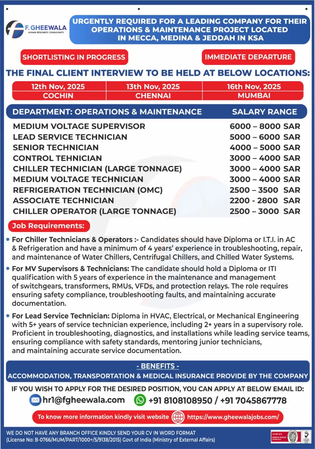 Urgent O&M Jobs in KSA