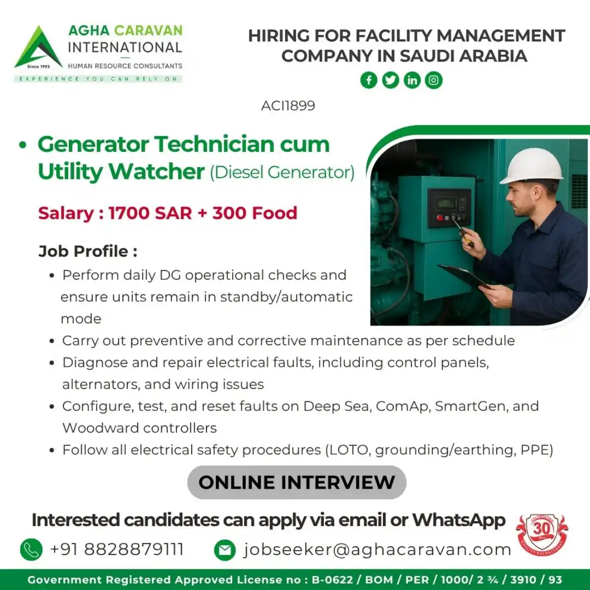 Generator Technician Job Saudi Arabia