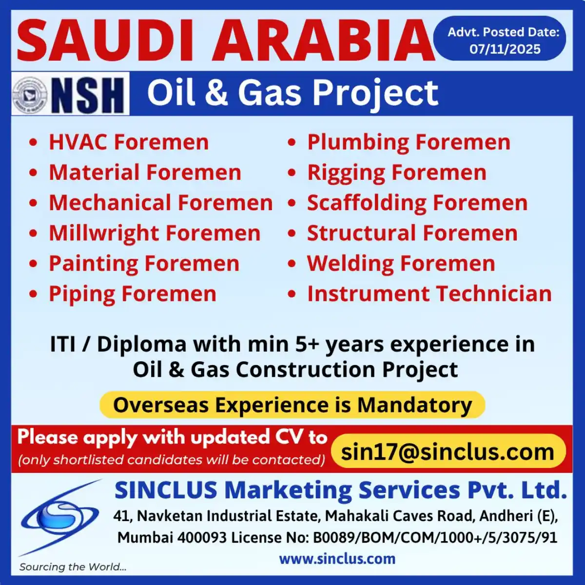 NSH Foremen Jobs