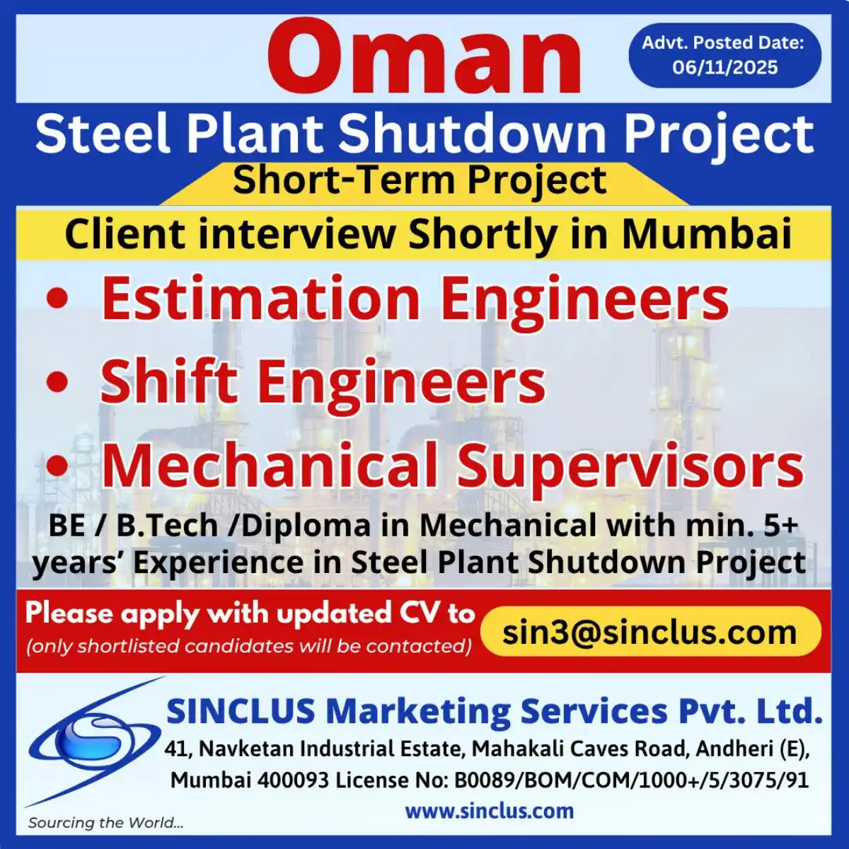 Steel Plant Shutdown Jobs Oman