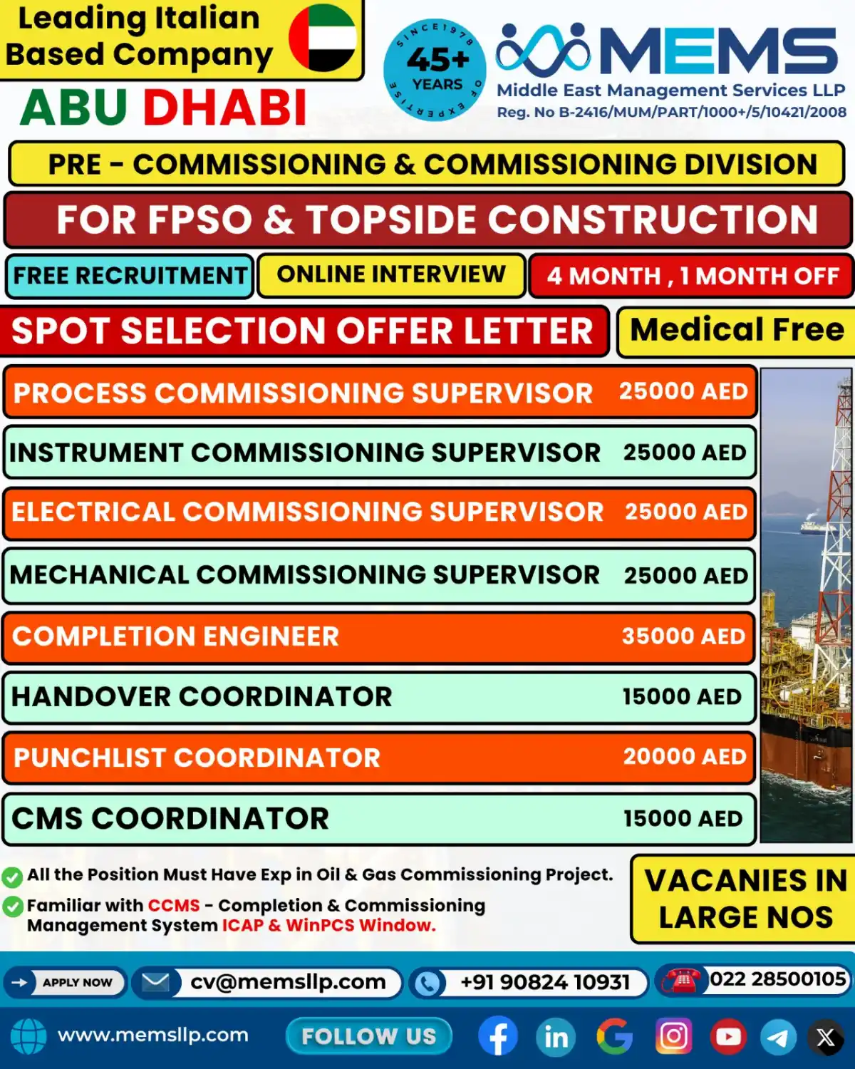 Commissioning Jobs: Abu Dhabi (25K-35K AED)