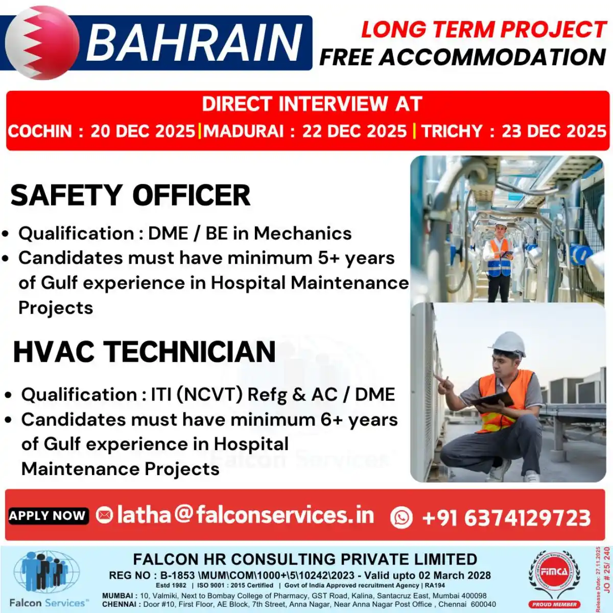 Bahrain Jobs: Safety Officer & HVAC Tech