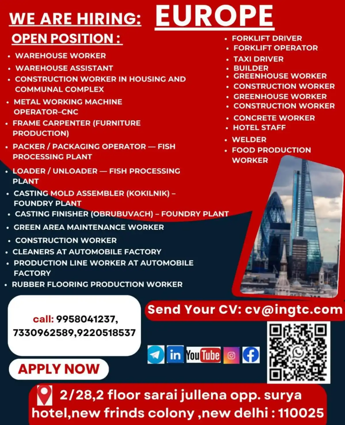 Europe Job Openings – Multiple Positions