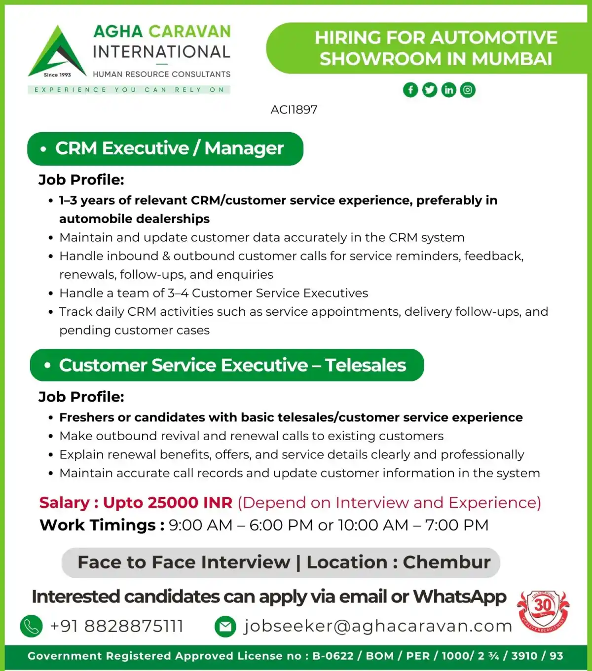 CRM & Customer Service Jobs – Mumbai Automotive