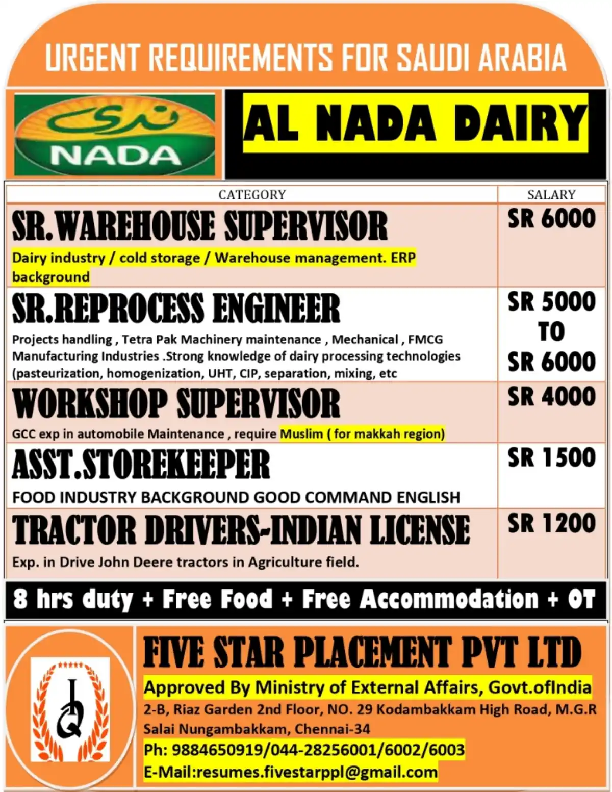 Al Nada Dairy Saudi Jobs