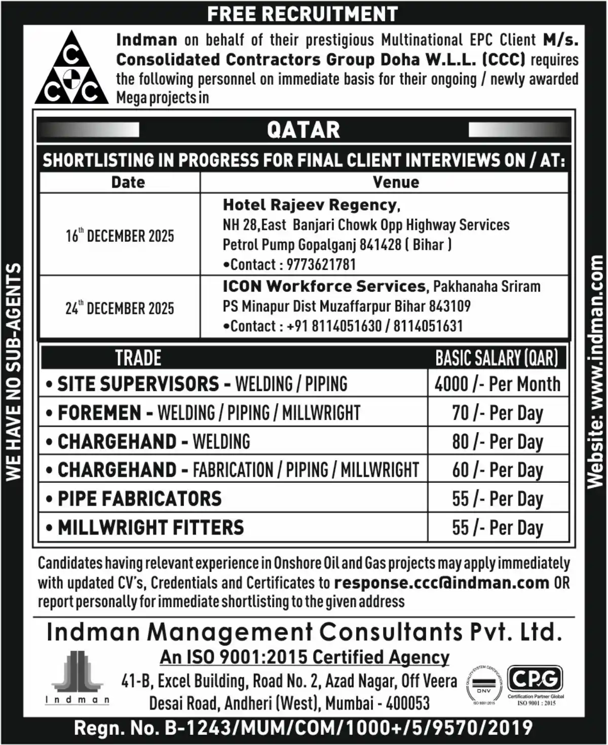 CCC Qatar Jobs: Welding & Piping Roles
